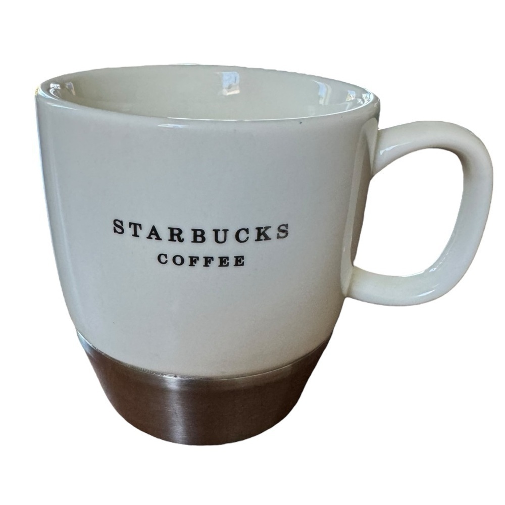 Starbucks Vintage 2006 White Mug Stainless Steel bottom 10 FL oz